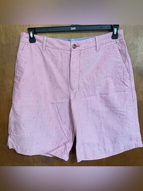 Izod Men's Pink Anchor-Embroidered Flat Front Shorts